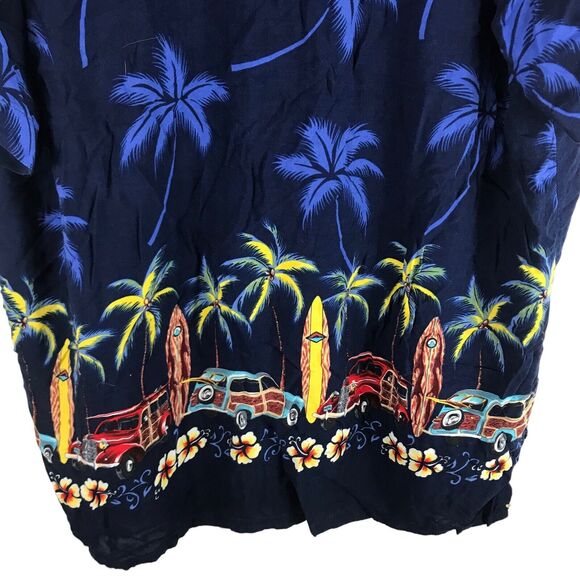 VTG Hawaiian Aloha Camp Shirt Black Woodies Surfboards Indocraft‎ Mens XXXL 3XL - Picture 6 of 6